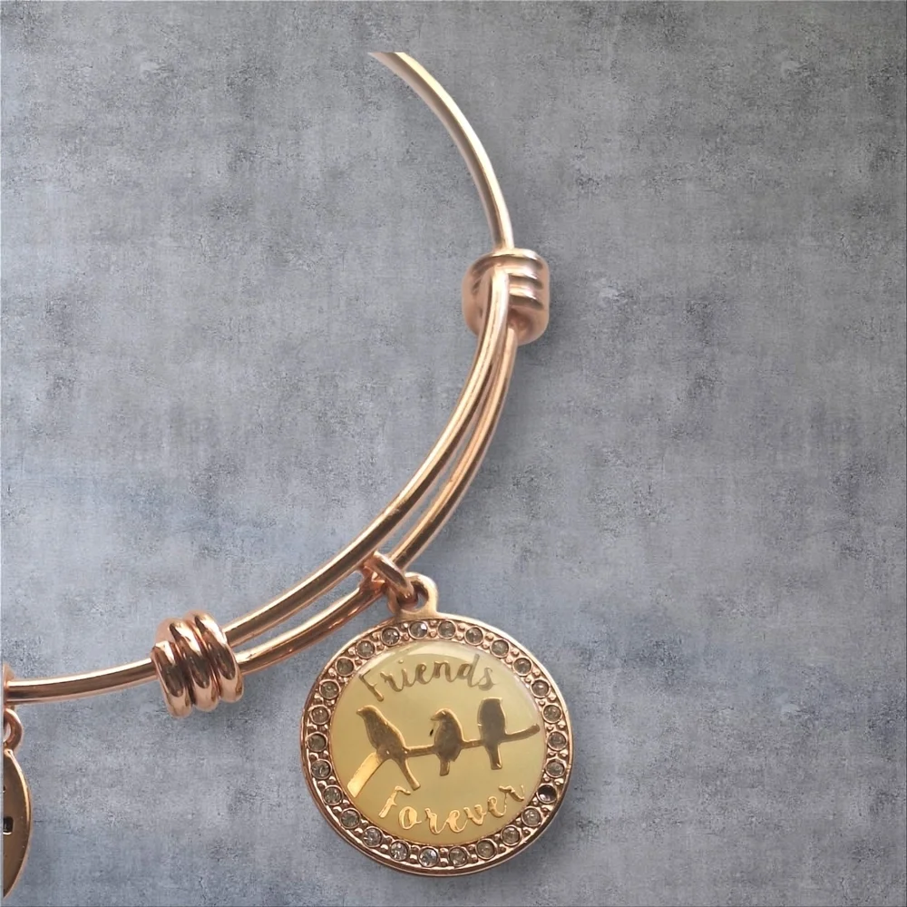 Unwritten Rose Gold Bangle Bracelet with Charms
